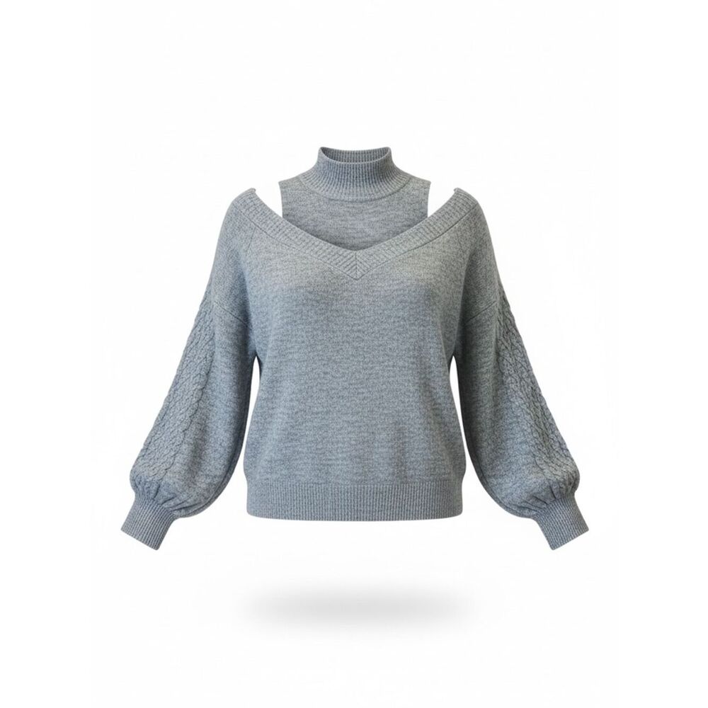 ‎NWT No Label Layered Cable Knit Balloon Sleeve Sweater